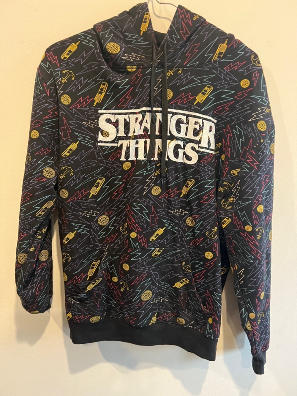 Netflix Stranger Things Black Hoodie with Yellow, Red & Blue Accents